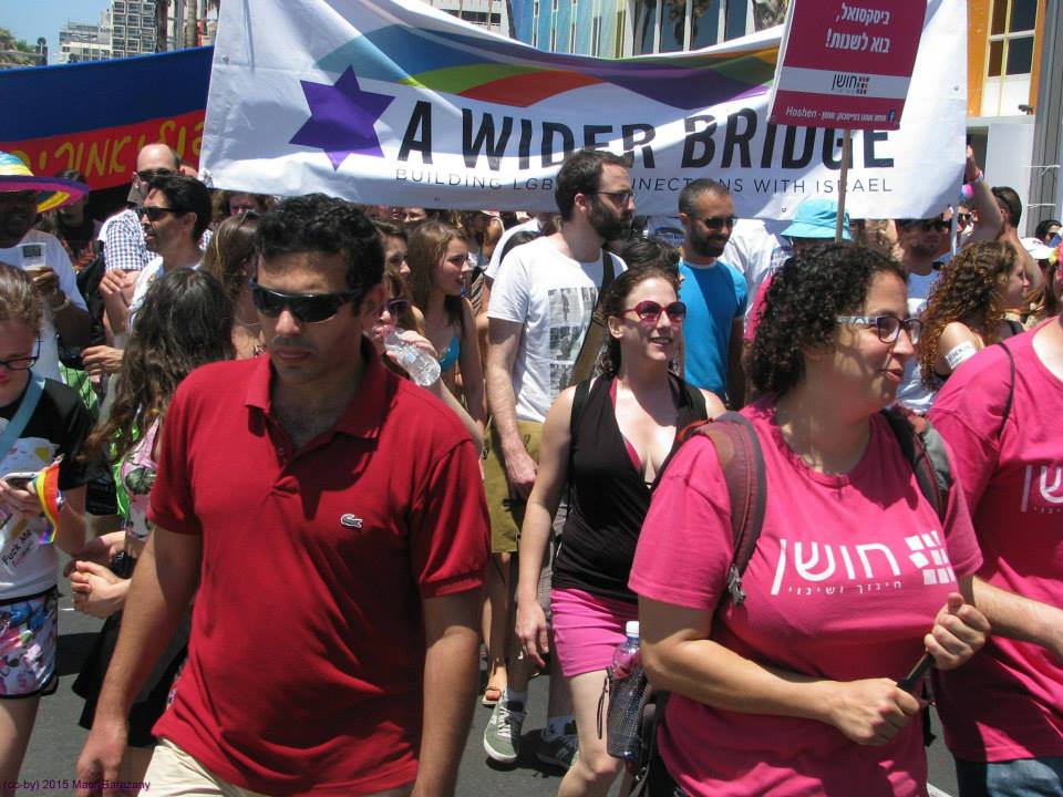 Pictured: A Wider Bridge and Conference participants march in Tel Aviv Pride 2015.