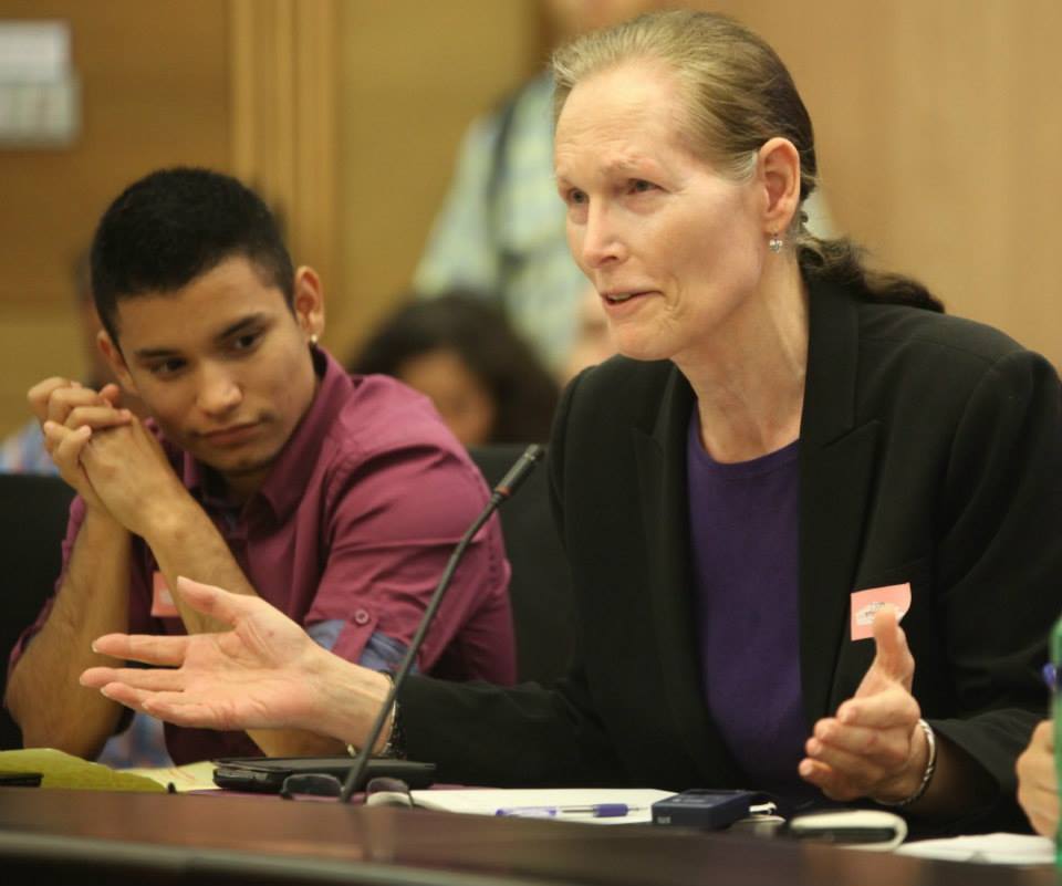 Pictured: Marsha Botzer, Director of Seattle's Ingersoll Gender Center, speaks at a meeting of the Knesset.